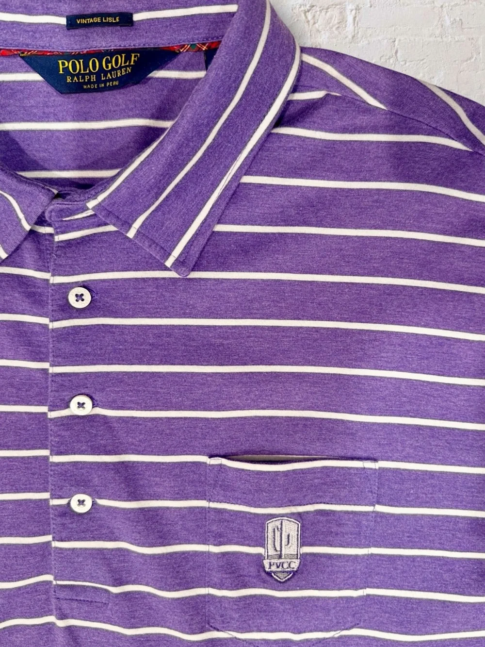 Polo Golf Ralph Lauren Vintage Lisle Polo XL Purple Stripe PVCC Country Clubj